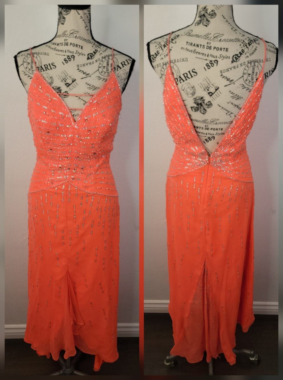 Beaded 100% Silk Slip Maxi Dress SZ 4 Whimsical Fairycore Handkerchief Fairytale
